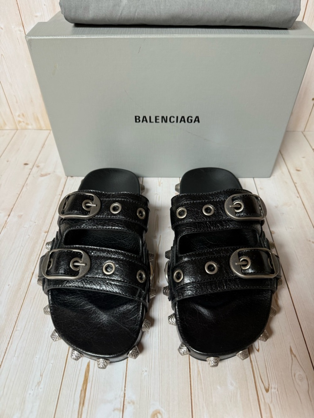 Balenciaga Agneau Arena Cagole Leather Slide Sandals Black Sz 40 / 7 - Picture 6 of 12